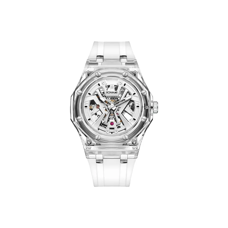 RONMAR Automatic Mechanical Movement Silicone Strap Watch Men's Watches Cut Out Dial-0