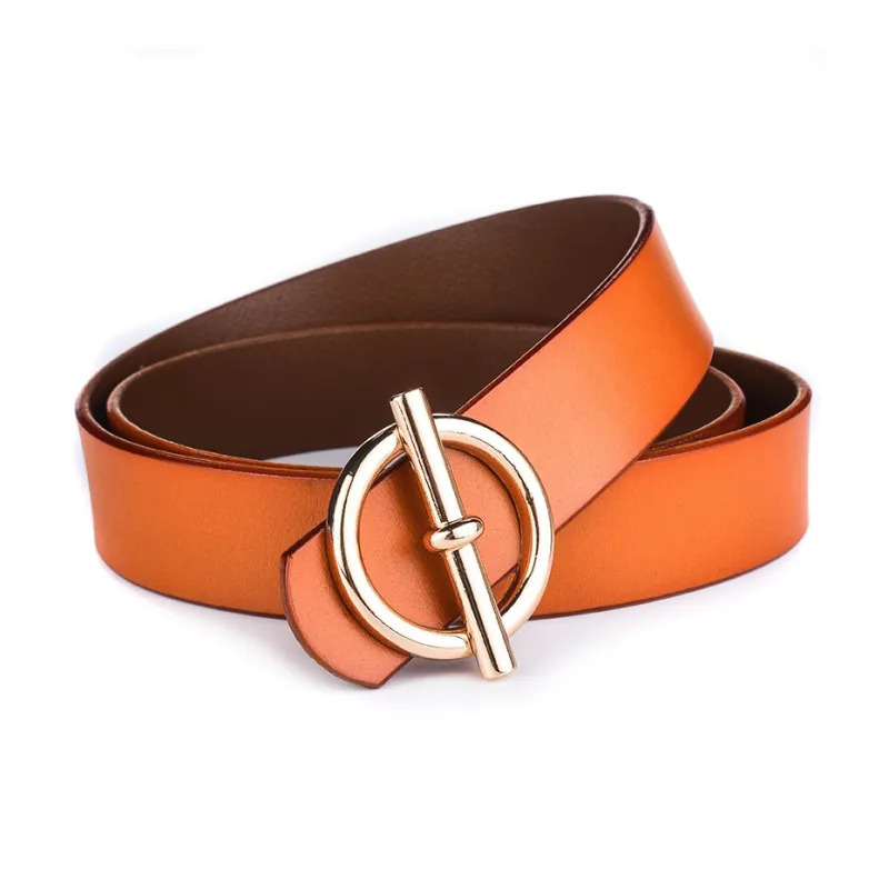PISHUSHU Korean Style Smooth Buckle Cow Leather Leather Belts Women's 4 Colors Available For Selection Width 2.8cm-3