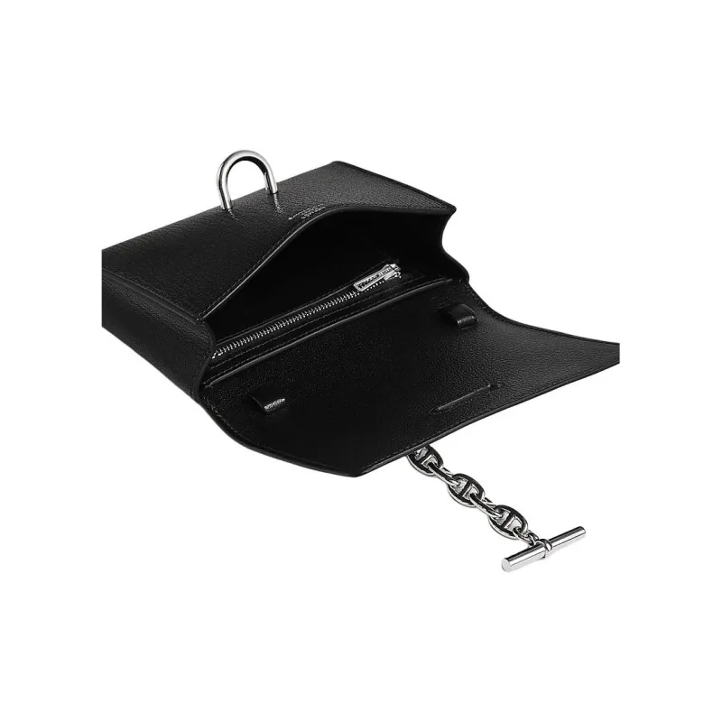 HERMES Chamkila Goat Skin Crossbody Bag, Wallet Women's 89 Noir Black-2