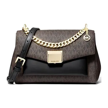 MICHAEL KORS Lita Canvas Shoulder Bag Crossbody Bag Medium Size Women's Black Brown