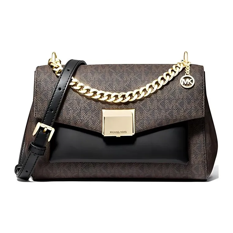 MICHAEL KORS Lita Canvas Shoulder Bag Crossbody Bag Medium Size Women's Black Brown-0