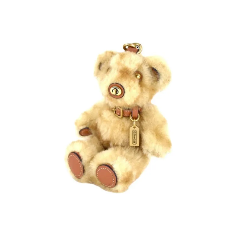 COACH Shearling With Leather Keychain Bag Charm Bag Accessory Women's Gold-1