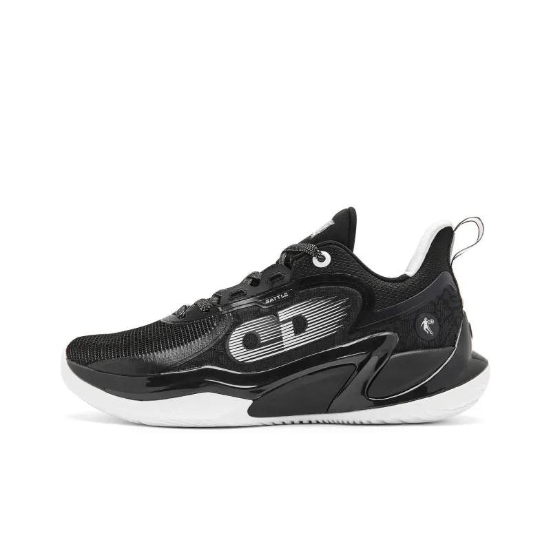 QIAODAN Cushioning Anti Slip And Wear Resistant Low Top Basketball Shoes Men's Black Jordan White-0