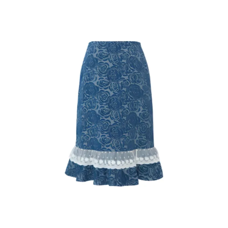 CatPunch Denim Long Skirts Women's Blue-1
