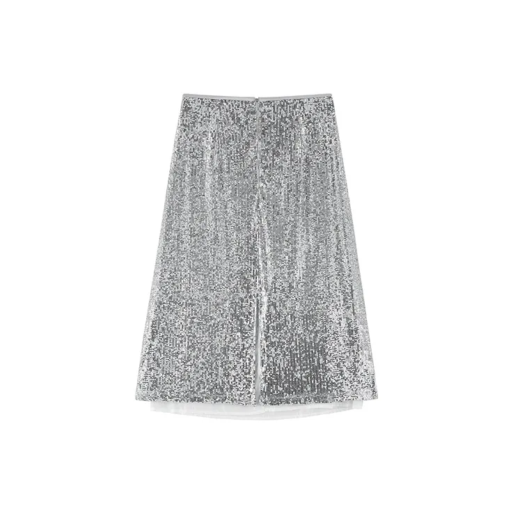 PEACEBIRD Casual Long Skirts Women's Silver-1