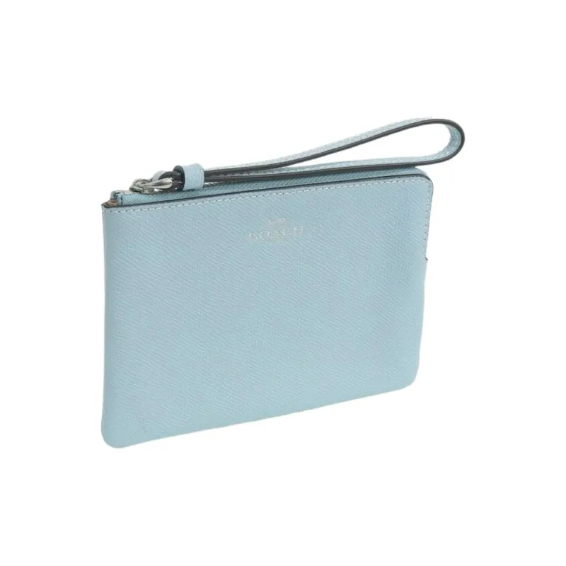 COACH Corner Zip Leather Coin Purse Wrist Bag Clutch Women's Haze Blue-2