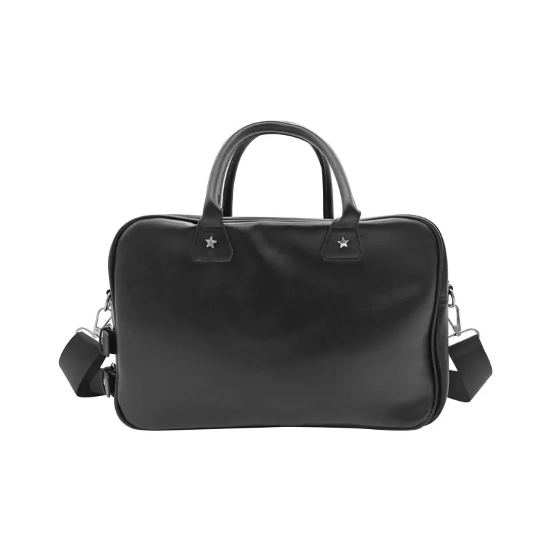 UNITE STAR PU Large Capacity Daily Tote Bag With Badge Beige One Shoulder Handbag Medium Size Women's Black/White-8