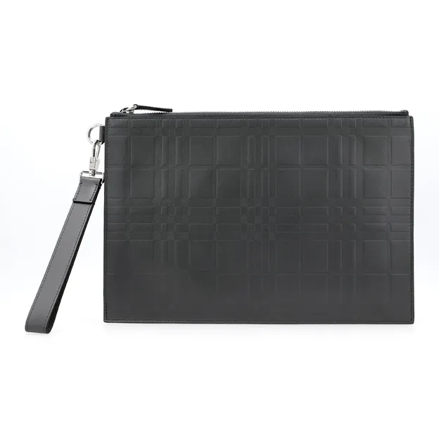 Burberry Calfskin Storage Bag Clutch Tubas Men's Gray-1