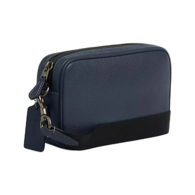 COACH Refined Pebbled Leather With Smooth Calfskin Shoulder Bag, Crossbody Bag Small Size Men's Bronze Denim Multicolor-1