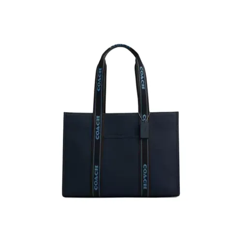 COACH Leather Tote Bag, Shopping Bag, Handbag Large Size Women's Midnight Marine Blue