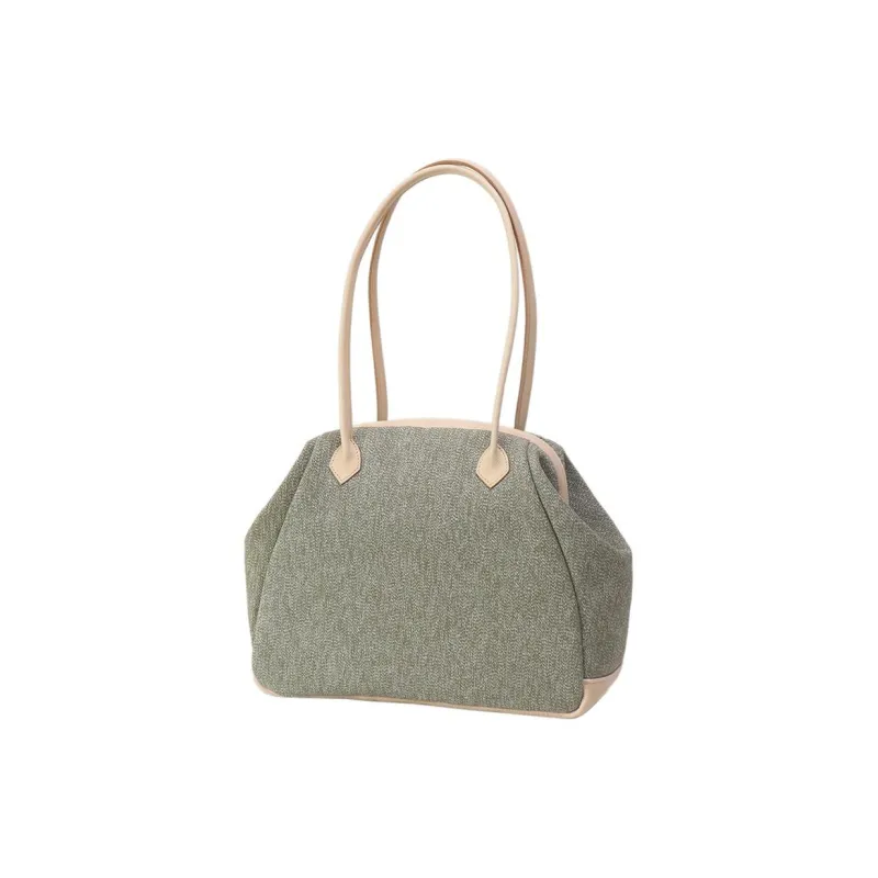 LINE ARTISANAL Canvas Canvas Bag Handbag Shoulder Bag Medium Size Women's Green/Ecru-1