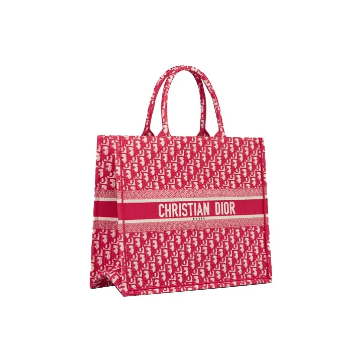 DIOR BookTote Embroidery Tote Bag Shopping Bag Handbag Women's Candy Color Cranberry Red-1