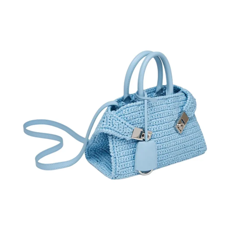 FERRAGAMO Raffia With Calfskin Handbag Mini Women's Sky Blue-1