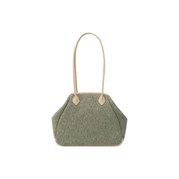 LINE ARTISANAL Canvas Canvas Bag Handbag Shoulder Bag Small Size Women's Green/Ecru