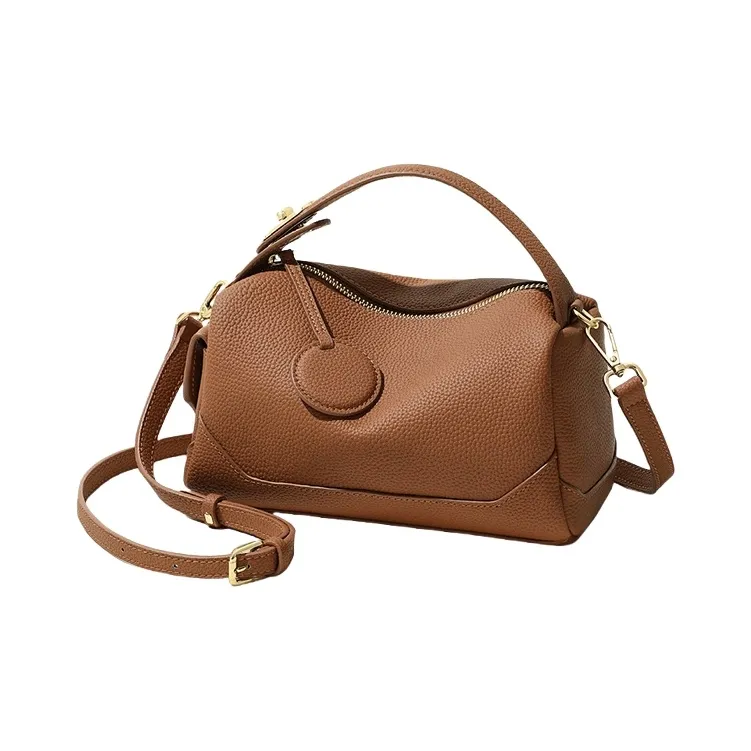 PESASRIE Cow Leather Handbag Shoulder Bag Crossbody Bag Women's Brown-1