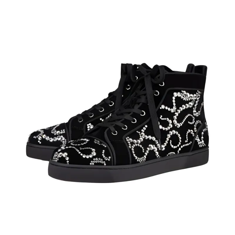 CL Octolouis Strass High Top Skateboard Shoes Men's Black-2