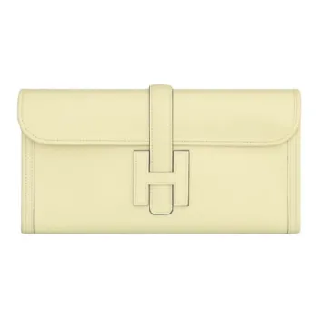 HERMES Jige Elan Swift Calfskin Clutch Women's Light Yellow