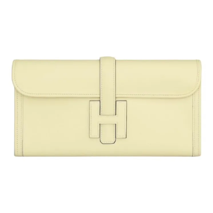 HERMES Jige Elan Swift Calfskin Clutch Women's Light Yellow-0
