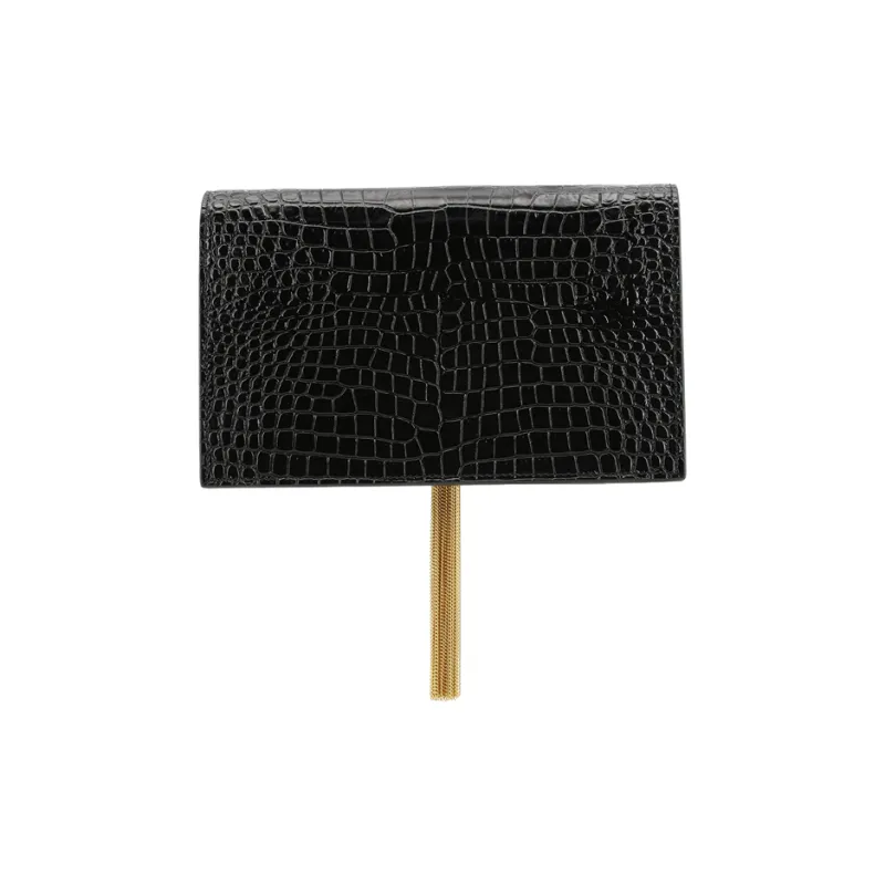 SAINT LAURENT Cow Leather With Patent Leather Portable Crossbody Bag, Shoulder Bag Women's Black-4