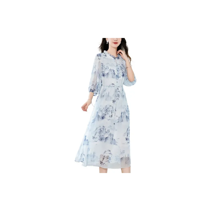 To The West Long-Sleeved Dresses Women's Blue-1