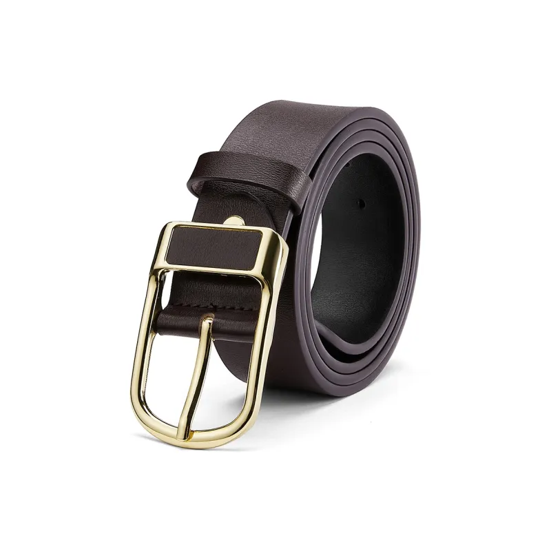 FAIRWHALE Trendy Business Casual Horse Shoe Buckle Pin Belt Split Cow Leather Belts Men's Width 3.8CM-4