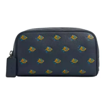 COACH Travel Kit Leather Patchwork Calfskin Clutch Small Size Men's Bronze Denim Multicolor