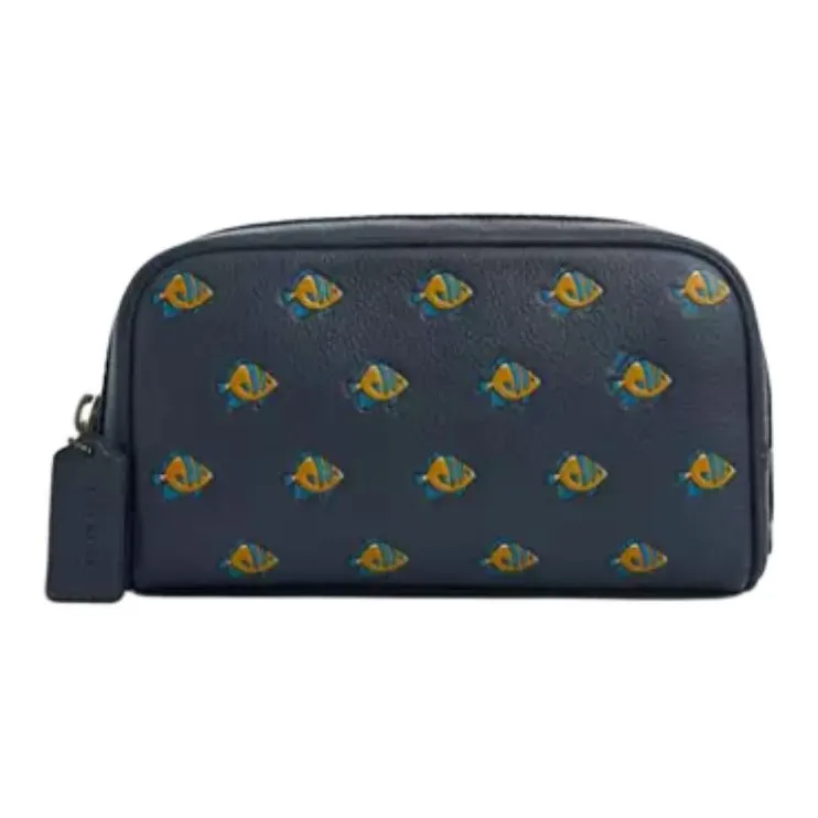 COACH Travel Kit Leather Patchwork Calfskin Clutch Small Size Men's Bronze Denim Multicolor-0