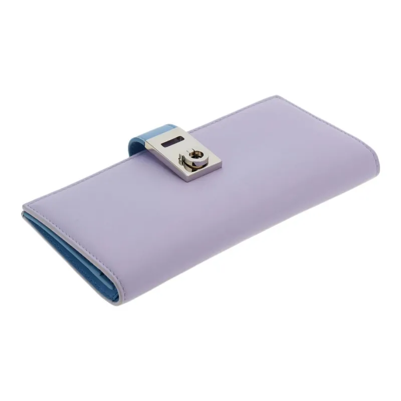 FERRAGAMO GANCINI Calfskin Wallet Women's New Light Purple With Sky Blue-3