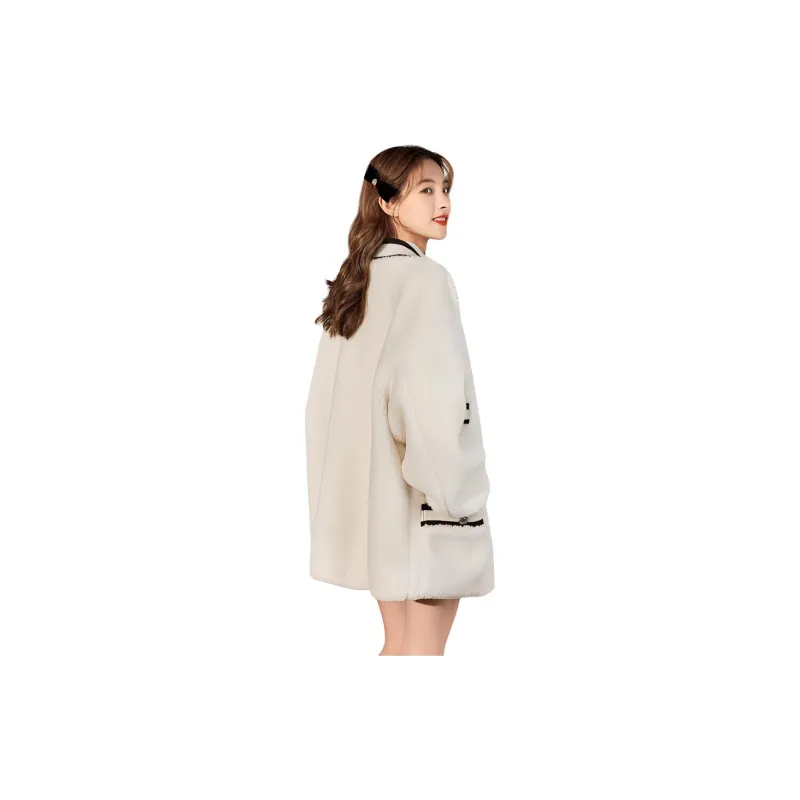 Tonlion Velvet feel Coat Women's Raw White-1