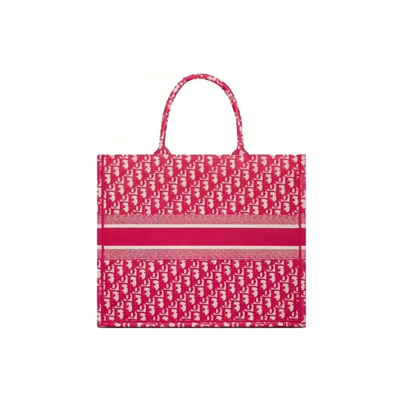 DIOR BookTote Embroidery Tote Bag Shopping Bag Handbag Women's Candy Color Cranberry Red-2