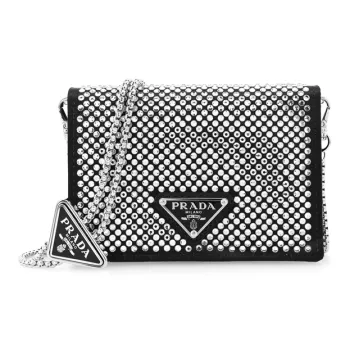 PRADA Fabric With Leather Card Holder Women's Black/Silver