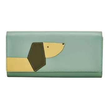Hush Puppies Cow Leather Long Wallets Women's Light Green/Orange