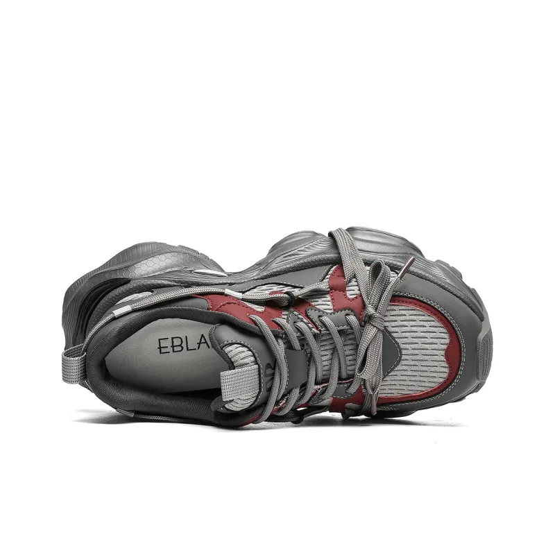 EBLAN Low Top Chunky Sneakers Women's Gray Red-3
