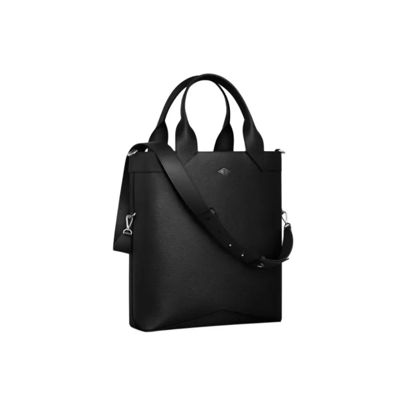 CARTIER Grained Calfskin Tote Bag Shopping Bag Shoulder Bag Handbag Small Size Men's Black-0