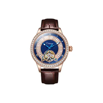 Dulunwe Automatic Mechanical Movement Genuine Leather Strap Watch Men's Watches Blue Dial