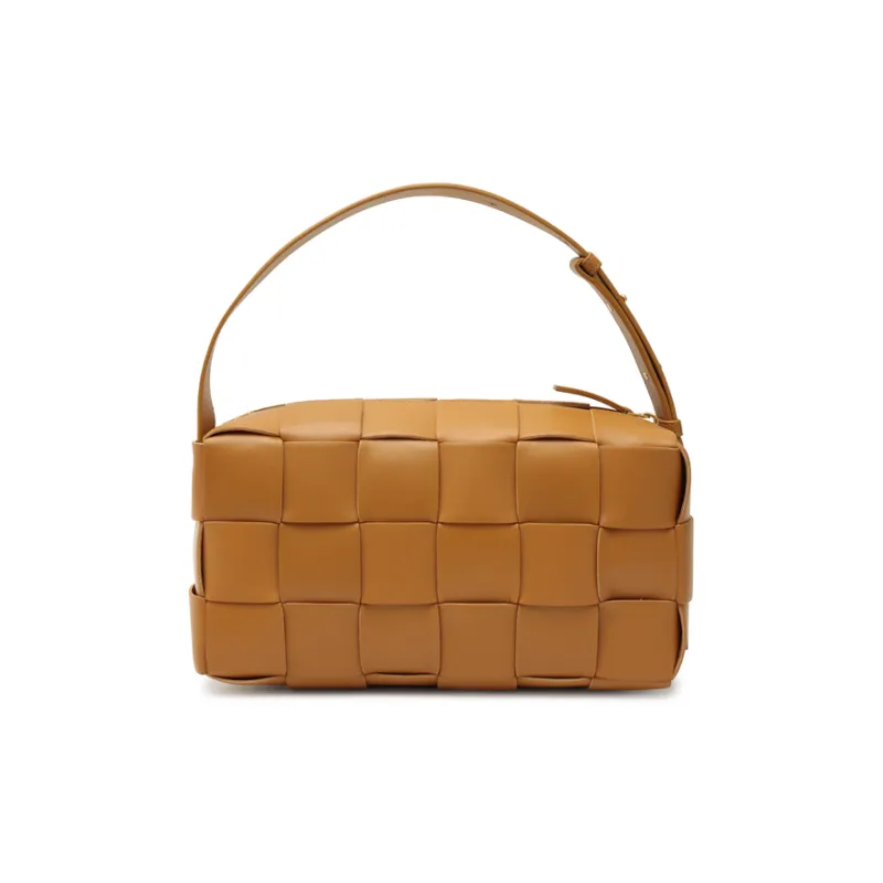 Bottega Veneta Brick Casstte Leather Waffle Bag, Shoulder Bag, Handbag Women's Camel-5