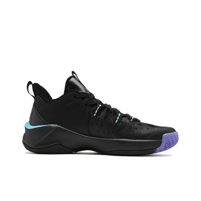 QIAODAN Slip Resistant Cushioning Wear Resistant High Top Basketball Shoes Men's Black Purple Blue-1