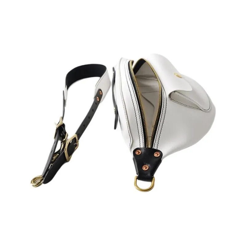 LINE ARTISANAL Cow Leather Sling Bags Crossbody Bags Medium Size Unisex Black & White-2
