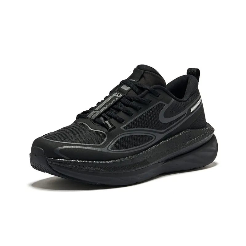 Erke Cushioning Wear-Resistant Low-Top Running Shoes Men's Jet Black Carbon Gray-2
