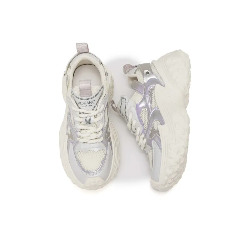 AOKANG Chunky Sneakers Women's Low Top Beige White Purple-9