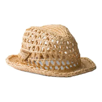 PRADA Triangle logo Straw Fedora Hat