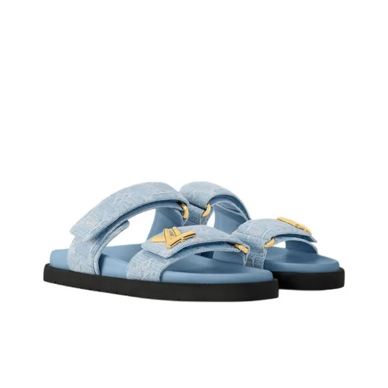 LOUIS VUITTON Sunset Slide Slippers Women's Blue-2