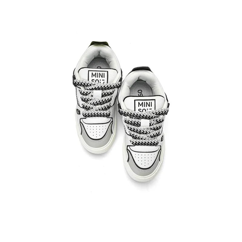 MINISO Low Top Skateboard Shoes Unisex Black White-3