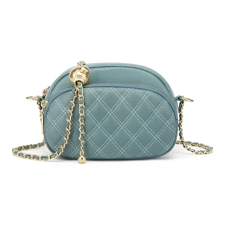 CinvaiKrose Cow Leather With Super Fine Shoulder Bag Women's Black/Aqua Blue-8