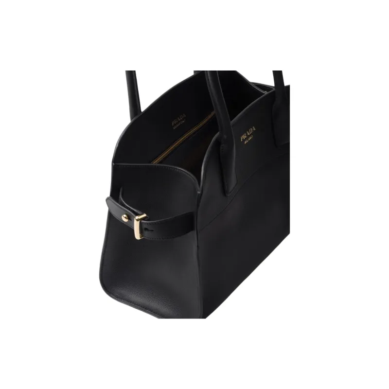 PRADA Leather Tote Bag, Shopping Bag, Handbag Medium Size Women's Black-2