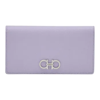FERRAGAMO GANCINI Stamped Calfskin Wallet Women's Light Purple