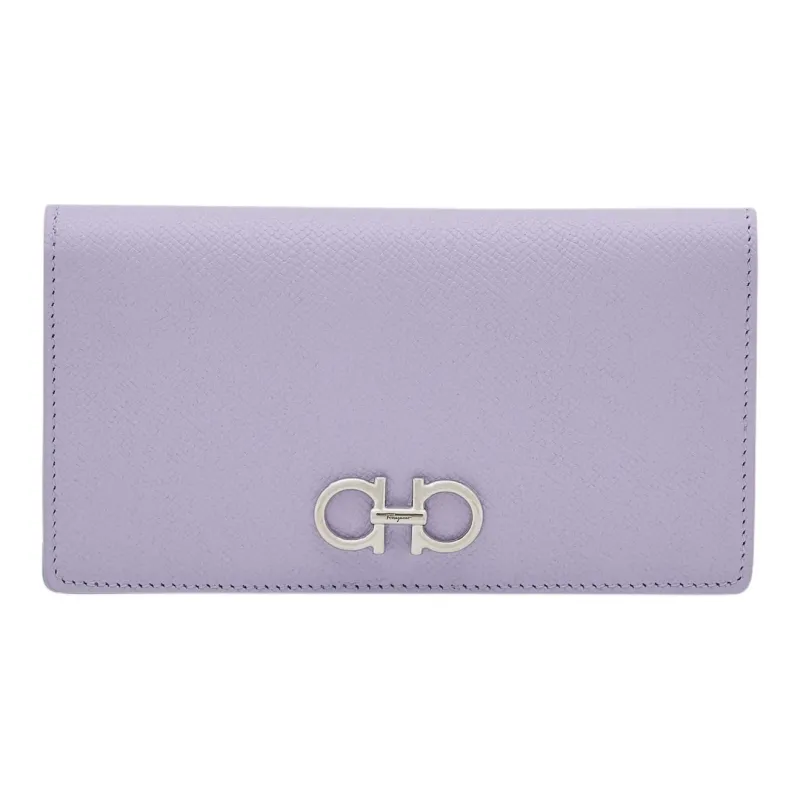 FERRAGAMO GANCINI Stamped Calfskin Wallet Women's Light Purple-0