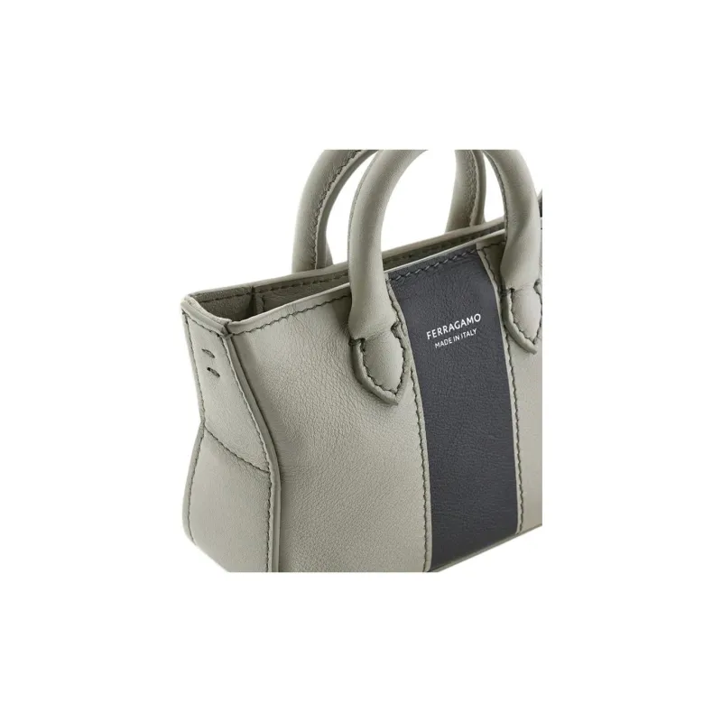 FERRAGAMO Cow Leather Tote Bag Accessory Mini Men's Concrete Gray+Black-4