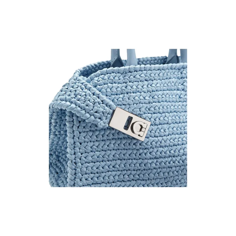 FERRAGAMO Raffia With Calfskin Handbag Mini Women's Sky Blue-5
