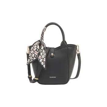 YEARCON Synthetic Leather Tote Bag Shopping Bag Shoulder Bag Crossbody Bag Handbag Medium Size Women's Black/Apricot